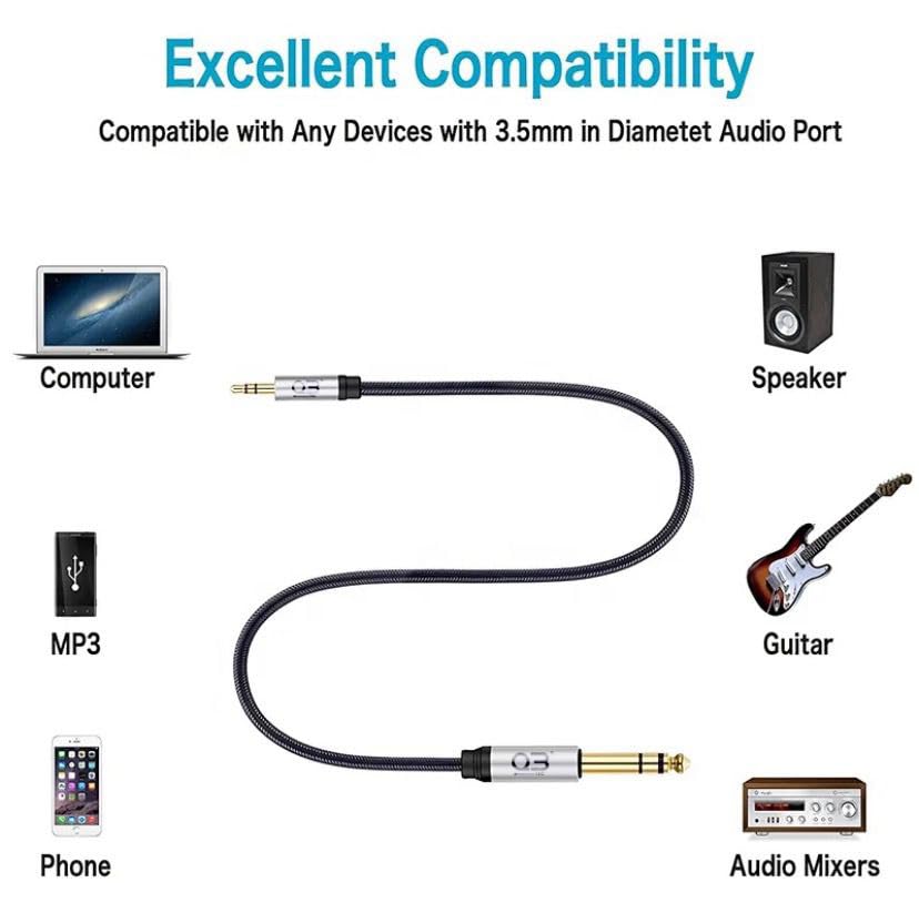 WiredCom® [ 1 Pieces 3.5mm To 6.35mm Jack Audio Adapter Gold Plated 6.5 Jack To 3.5 Jack Aux Cable for Mixer Headset Guitar Amplifier Speakers (5 Meter) 4