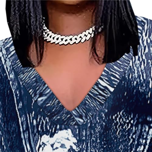 Image of SUZONANA Plus Size Denim Print Shirt Maxi Dresses for Curvy Women Casual Blue Jean Summer Outfits Long Short Sleeve Dress with Pockets Ladies 4XL