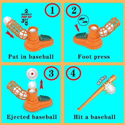 E Eakson Toddler Baseball Pitching Machine - Pop A Pitch Baseball Batting Machine With Youth Bat + 3 Plastic Baseballs - Boys + Girls Baseball Toy(Orange) #TOP3