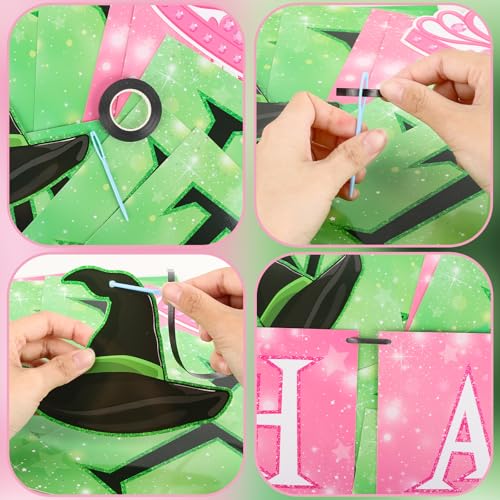 Image of Hooqict Happy Birthday Banner Pink and Green Birthday Party Decorations Princess Witch Party Banner Garland Sign for Kids Girls Night Galentine's Day Green and Pink Witch Theme Party Decorations