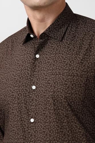 Image of Peter England Men's Printed Formal Shirt with Nature-Inspired Motifs - 100% Cotton, Full Sleeves, Regular Fit