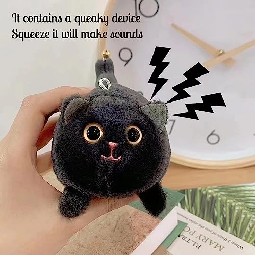 Hopearl Pull String Plush Kitty Squeaky Toy With Bell Wind-Up Clockwork Cat Motorized Wagging Tail Rotating Interactive Kitten Toys Pullback Cord Stuffed Animal Gift For Baby Kids, Black, 5'' #TOP4