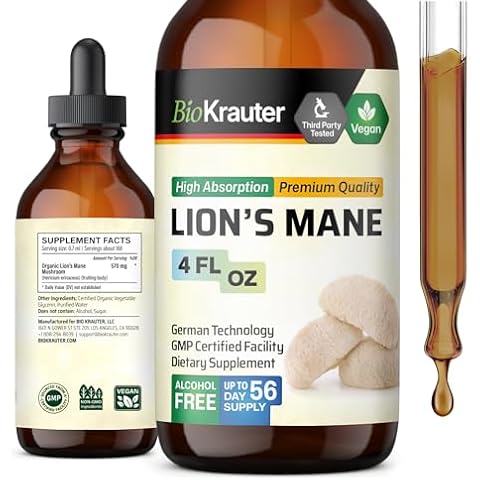 BIO KRAUTER Lions Mane Liquid Extract - Mushroom Supplement for Brain Support - Lion's Mane Extract Tincture - 4 Fl.Oz. Cover