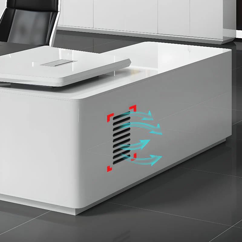 Image of Lakdi The Furniture Co Luxury Director L-Shape Office Table Desk Made in MDF with Wire Manager Drawers Lockable and Storage for a Modern Workspace - White - LDL-610
