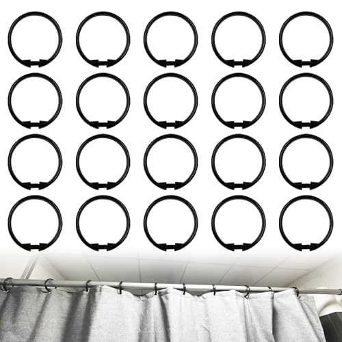 20 Pack Black Shower Curtain Rings, 50MM Plastic Shower Curtain Rings Hooks Top-spring O Rings Bathroom Shower Hooks Glide Easily on Bathroom Shower Rod for Bathroom Shower Window Rod