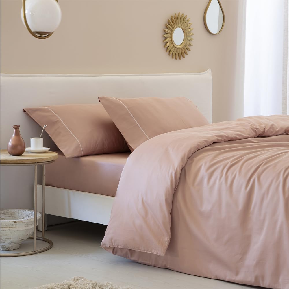 Funda nórdica de SATEN ALGODON EGIPCIO DE 300 HILOS NUDÉ. COLOR MAQUILLAJE. Cama de 150 x 190/200. Incluye: funda nórdica + 2 fundas de almohada + sábana bajera ajustable. 100% ALGODON EGIPCIO