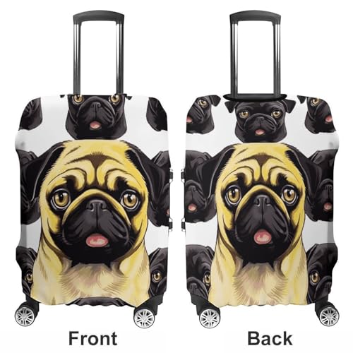 Black Yellow Pug Printed Luggage Cover Protector, Fits 18-32 Inch Luggage3