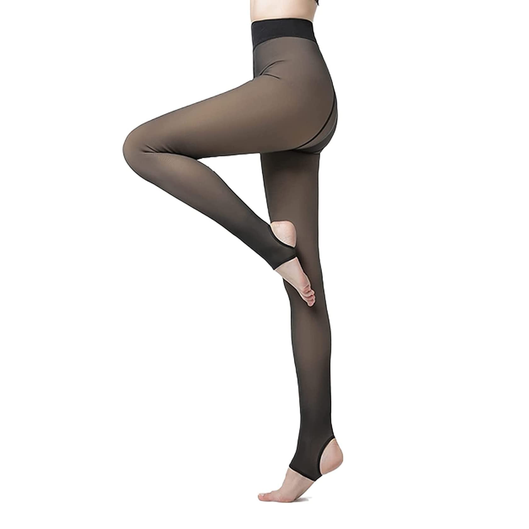 HZLY Tights Fake Translucent Thermal Leggings Women Fleece Lined Winter Sheer Warm Tights Footless Tights,B-schwarz-300g
