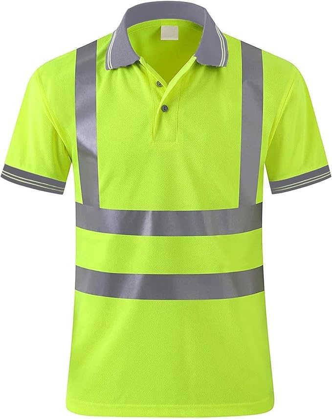 Work Shirts for Men - High Visibility Shirts for Men, Safety Polo Shirt with Reflective Stripes, Security Shirts for Men, Construction Shirts for Men, Breathable Mechanic Work Shirt Lime Green Small