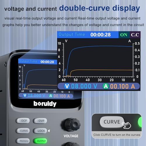 Image of DC Power Supply Variable 30V 5A,boruidy 5 Digit TFT Display 0.01mA 0.1mV Display Double Curve Encoder Bench Power Supply with OCP OVP Memory Function Power Supplies Suitable for Battery Testing