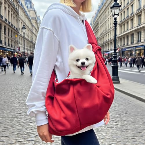 AMONENZ Hunde Umhängetasche, Weinrot Snuggle Sling Hund bis 7,5 kg, Weich Hundetragetuch,Tiertransporttrage, für Spaziergang Aktivitäten im Ausflüge und Freien
