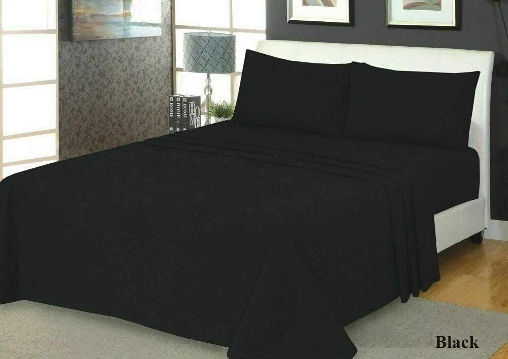 Northren Luxe Extra Deep Thermal Flannelette Fitted & Flat Sheet 100% Brushed Cotton - 32cm/13 inch Super Soft, Cozy, and Warm Bedding (Black, Single Fitted Sheet) — image 1