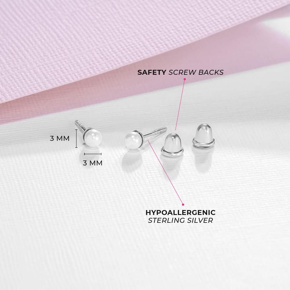 In Season Jewelry Classic White Freshwater Cultured Pearl Kids Earrings - 925 Sterling Silver Hypoallergenic Earrings for Girls with Safety Screw Backs - Safe for Toddlers, Kids & Little Girls