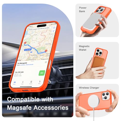 Image of YENAPOON for iPhone 16 Pro Max Case, Matte Magnetic Phone Cover [with 1 Screen Protector] [Support for MagSafe] [Shockproof Military Grade Protection] Translucent Frosted Back, Orange