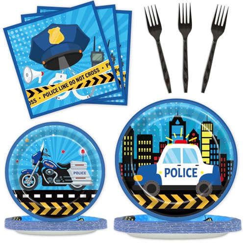 Image of 100 Pcs Police Party Plates and Napkins Party Supplies Police Birthday Party Tableware Set Police Officer and Car Party Decorations Favors for Police Theme Party Serves 25