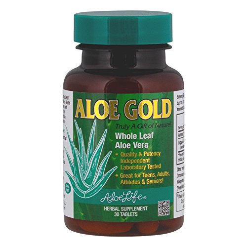 Aloe Life - Aloe Gold Tablets, Immune System Support and Healthy Herbal Bitter for Natural Digestive Aid, Energy and Body Wellness, Certified Organically Grown Whole Leaf Aloe Vera Leaves (30 Tablets)