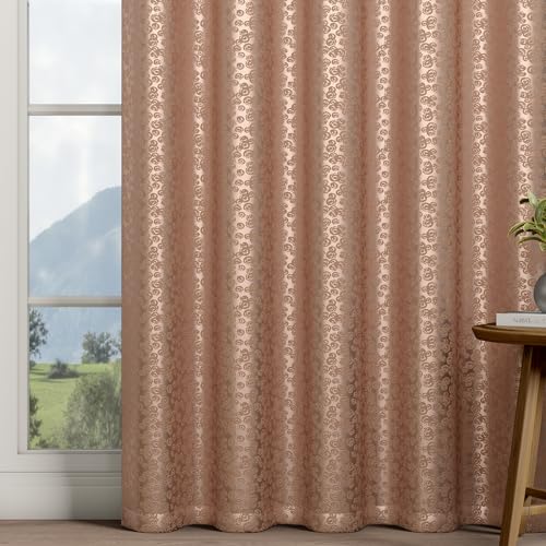 Image of Wakefit Jacquard Room Darkening Curtain | Light Blocking Upto 70% | (9 x 3.9 ft) | Door Curtain | Set of 2 | Reduces Noise | Machine Washable | Smash |Rings Sand Pink