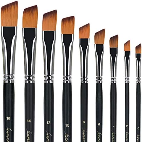 Fuumuui Angled Paint Brushes-Oblique Angular Tipped Paint Brushes for Watercolor, Acrylics,Oil,Gouache for Artists and Students 9pcs Long Handle Cover