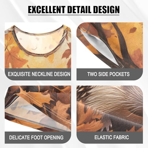 ALAZA Hedgehog Maple Leaf Pajamas Set Short Sleeve Cotton Sleepwear Summer Pjs 2 Piece 5-14Y4