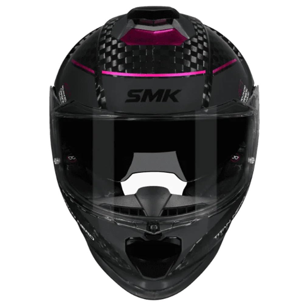 SMK Titan Carbon Nero Rosa Cromado - Casco de Moto Integral en Fibra de Carbono con Visor Solar Interior, Unisex Helmets Hombre y Mujer, Homologado 22.06
