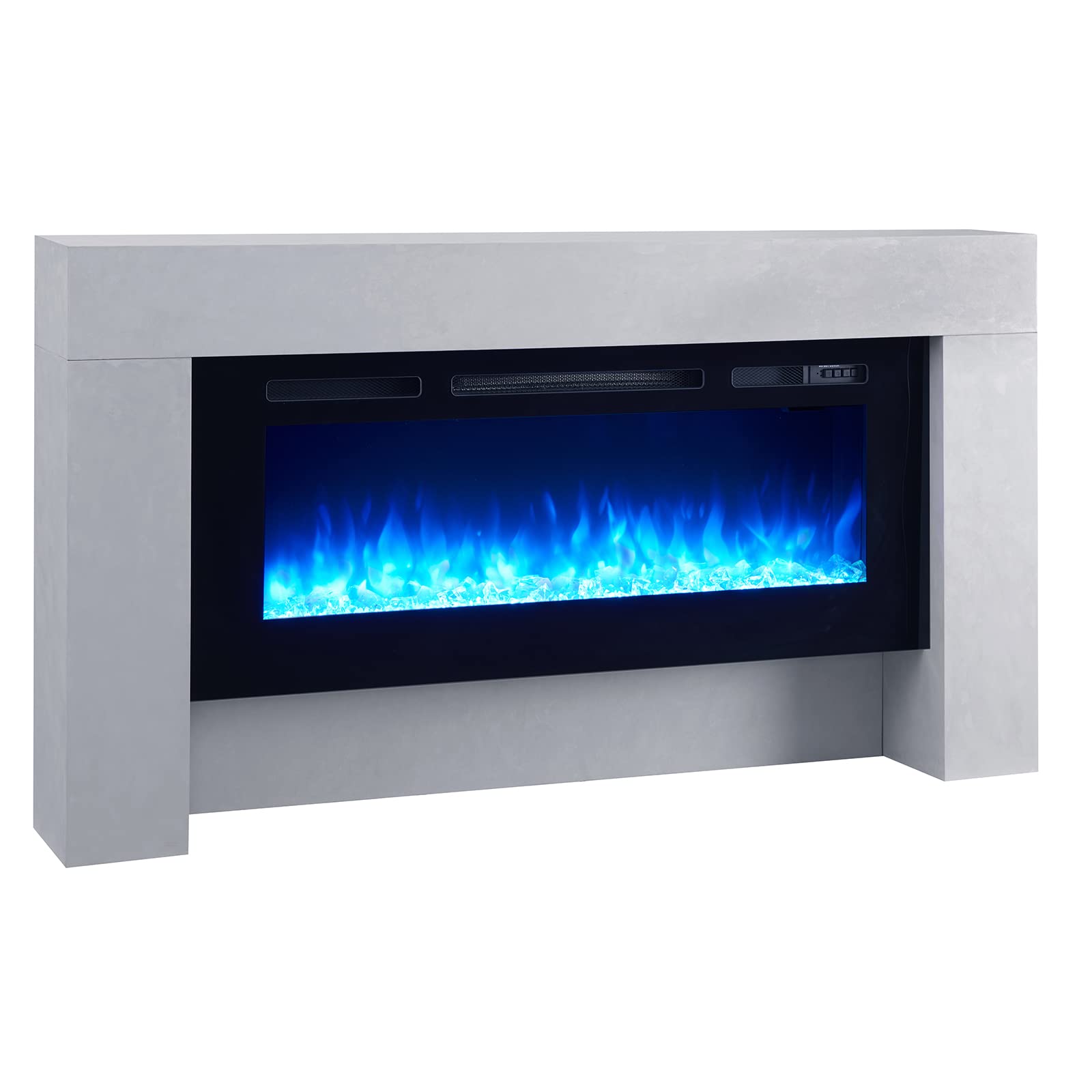 Flamme Cement Grey Carmaux 63 Led" / 161Cm Freestanding Electric Fireplace Suite, 3 Led Flame Colours, 2Kw Heater, Log Set Or Crystal Fuel Bed With Remote