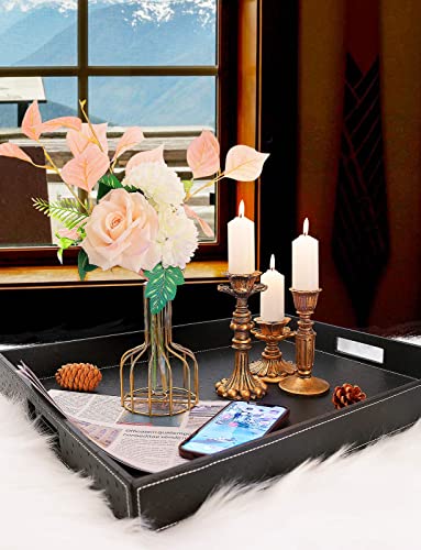 Ranslen Serving Tray With Handles, 20 X 16 Inch Rectangular Leather Tray For Coffee Table, Breakfast, Kitchen Home Black Tray Decor Extra Large #TOP6