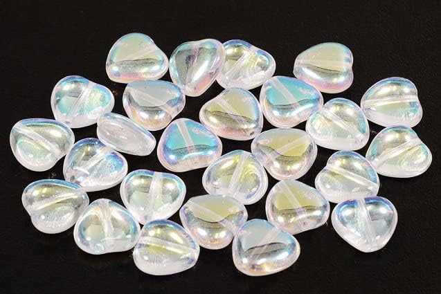 15pcs Heart Beads 10 x 10 mm, Crystal Ab (30-28701), Bohemia Crystal Glass, Czechia 11179001