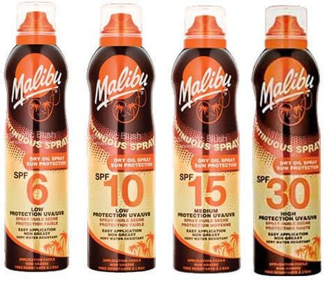 Malibu Aerosol Continuous Dry Oil Spray Sun Protection 200ML Bottles - 5 Different SPF Factors To Choose From - (1 X 175ML CAN, SPF 6 CONTINUOUS DRY OIL SPRAY)