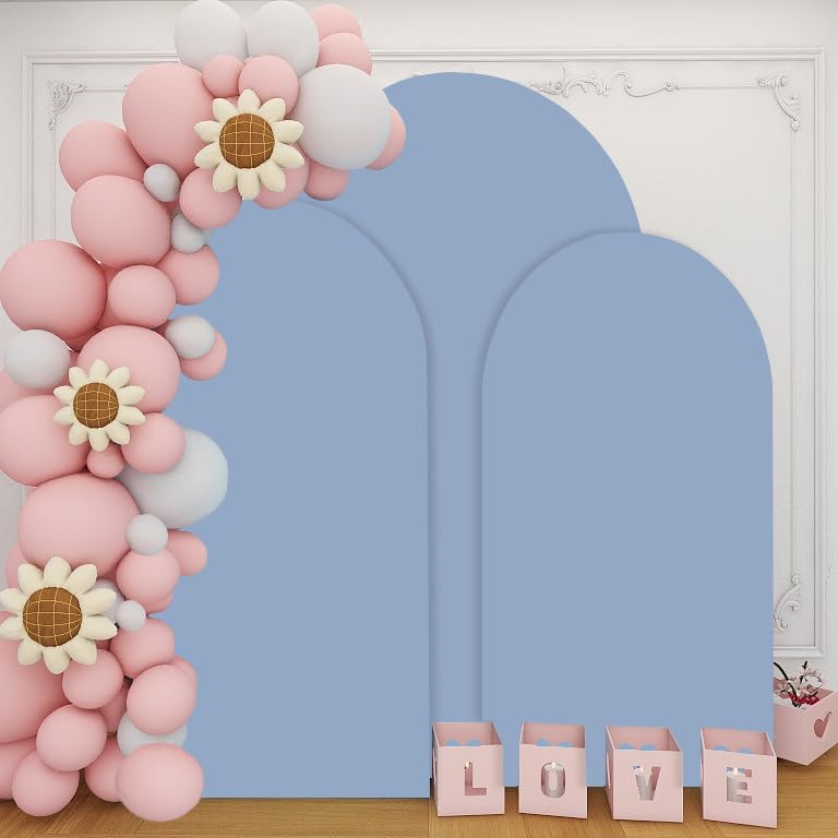 SOMUAUY Dusty Blue Arch Cover Set of 3 Wedding Arch Backdrop Covers 5ft 6.6ft 7.2ft Chiara Arch Frame Backdrop Cover Spandex Fitted Arch Panels Backdrop Stand Cover for Baby Shower Prom Decorations