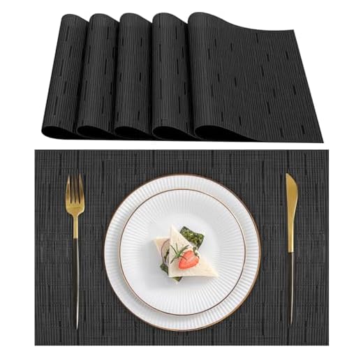 Lumaca Tovagliette Americane Lavabili, Set di 6 Tovaglietta Colazione (70% PVC,30% Poliestere),Resistenti al Calore, Antiscivolo,per Tavolo da Cucina e Ristoranti,Nero