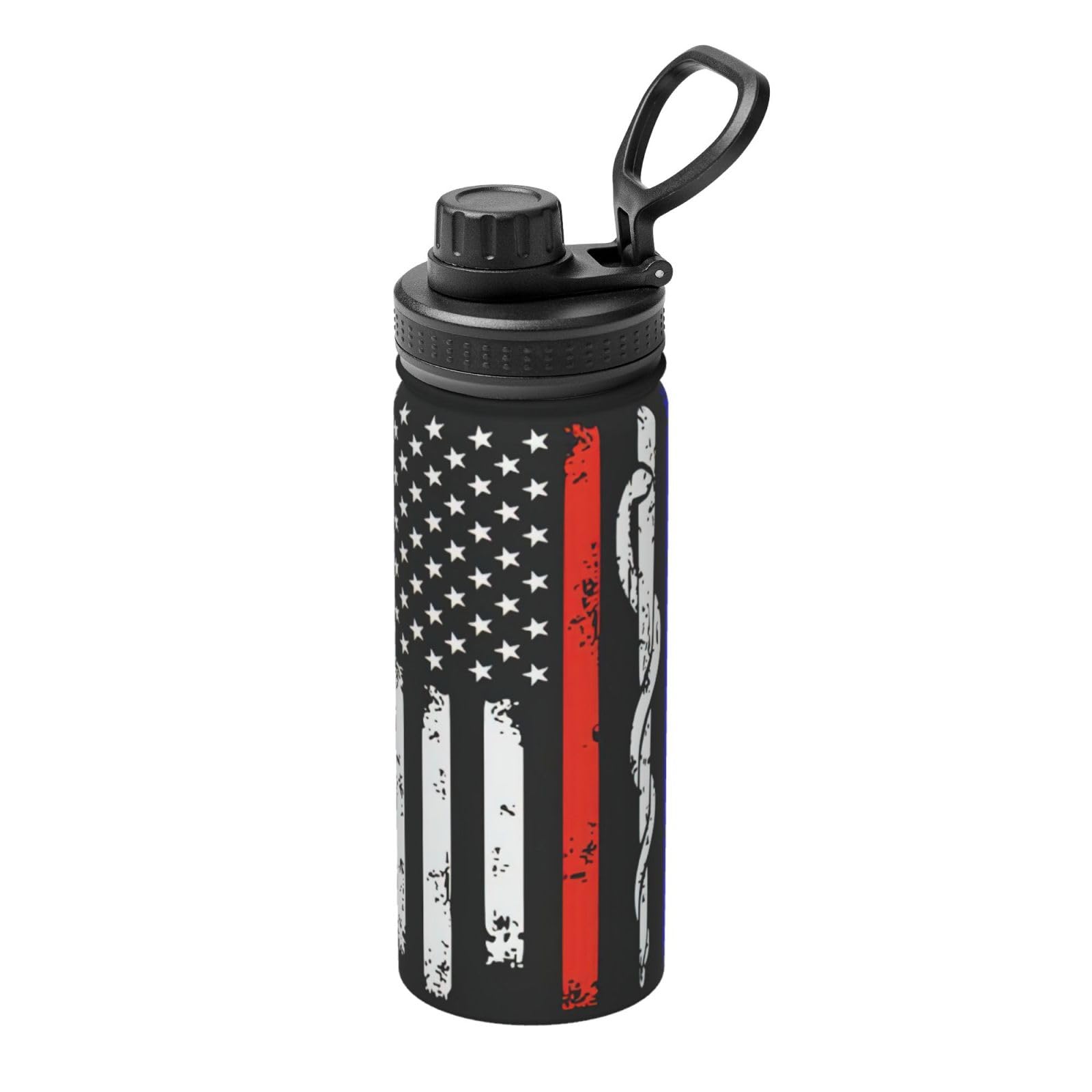 Kfjghhl Insulated Stainless Red Stripe Firefighter Usa Flag Steel Water Bottle For Sport Gym Travel Leak Camping Hiking Hydration