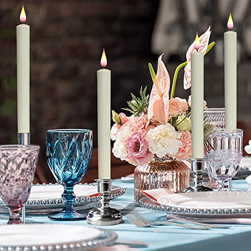 Image of Flameless Taper Window Candles with Remote and Timer, 11 Inches Battery Operated 3D Wick with Purple Yellow Light Ivory Candles, 6 Pcs Silver Plastic Holder and Suction Cups Included, Christmas Decor