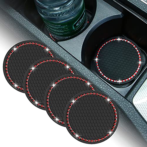4 Pack Bling Car Coaster, 2.75 Inch Bling Crystal Rhinestone Soft Rubber Pad Set Round Auto Cup Holder Insert Drink Coaster Car Interior Accessories #TOP27