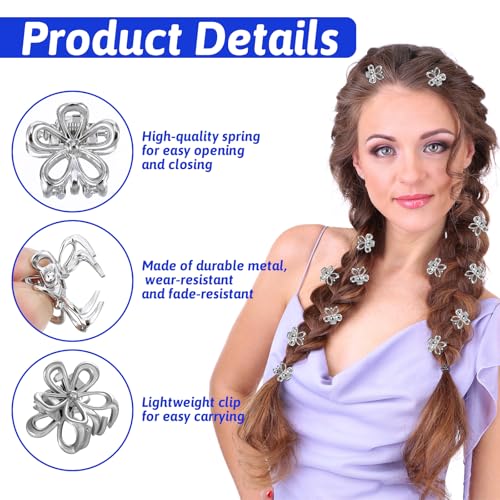 Mini pinzas para cabello flores, 12 piezas metal plateado miniatura 3