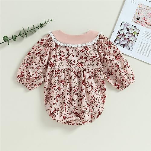 Infant Baby Girl Fall Clothes Floral Print Long Sleeve Romper Peter Pan Collar Ruffle Jumpsuit Bodysuit Cute Outfit3