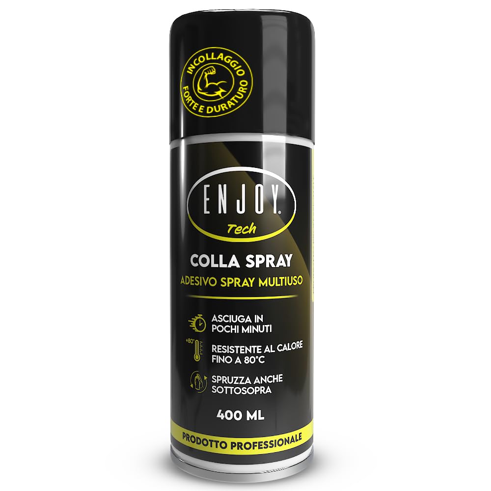 ENJOY TECH - Colla Extraforte Spray 400ML | Per Tessuti, Plastica, Legno, Auto e Metalli | Applicazione Permanente | Resistente a Intemperie e Calore | Made in Italy