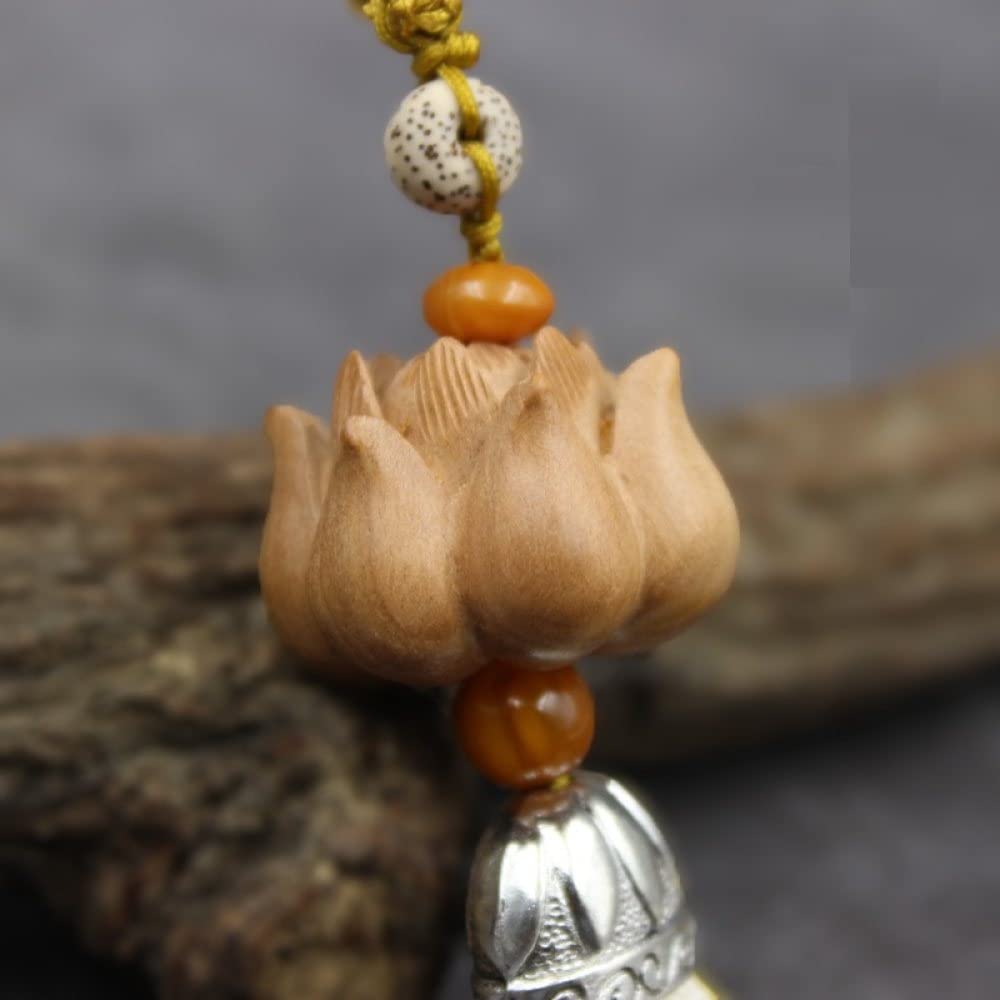 Amazon.com: qbodp Wood Carved Lotus Keychain Car Key Tassel