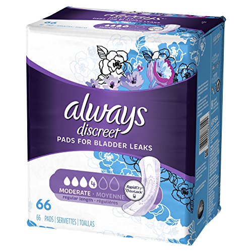 Image of Always Discreet Incontinence Pads for Women, Moderate Absorbency, 66 Count