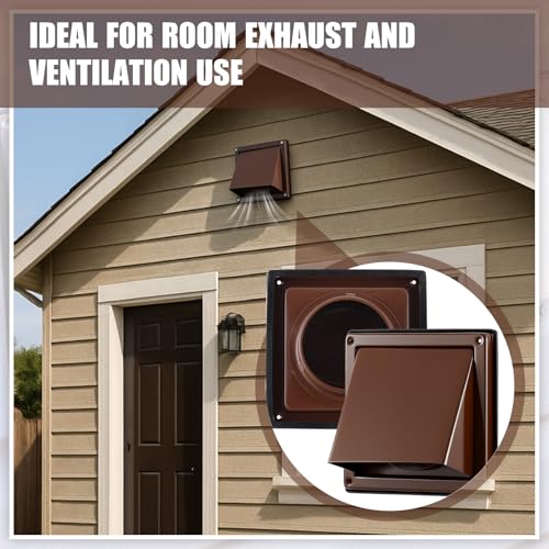 Image of Gisafai 4 Inch Dryer Vent Cover Outdoor with Stainless Steel Screen Brown Wall Dryer Exhaust Vent Cover External Cap Cushioned Non Return Flap with Sealing Gasket Grille, Bird /Insect Proof