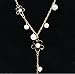 QTMY Women Y Necklace Elegant Pearl Flower Fringe Tassel Long Chain Pendant Necklace Fashion Jewelry (Black)