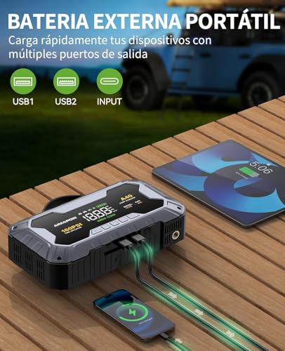Miniatura 6 de Aimapow Arrancador De Coches 8000a Con Compresor, 160psi Inflador De Neumáticos, Jump Starter 12v, Arrancador De Baterias De Coche Todo Gasolina O 12l Diésel , Pantalla Lcd, Luz De Emergencia