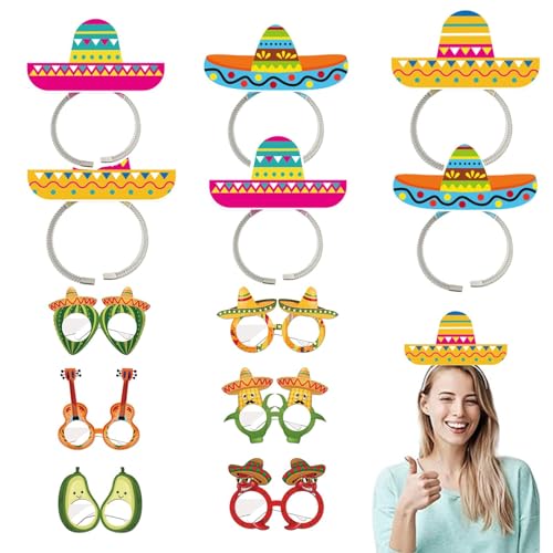Mexican party decorations Mexican Fancy Dress Mexican Hat Sombrero Party Hats Mexican Party Fancy Party Eyeglasses Novelty Glasses Photo Props (6 PCS Sombrero Party Hats 6 PCS Party Glasses Mask