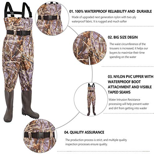 KOMEX Chest Waders Upgrate Fishing Boots Waders Hunting Bootfoot with Wading Belt Waterproof Boots Breathable Nylon and PVC Wading Boots for Men and Women (