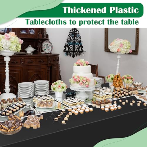 Image of Black 14 Pack 54 x 108 Inch Plastic Tablecloths, Disposable Rectangle Tablecloth, Party Table Cover Plastic Table Cloth
