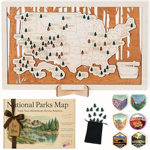 Image of National Parks Map - USA Travel Tracker with Checklist, Pins & Stickers - Adventure Gift for Park Lovers, Couples & Families, Bucket List Wall Art Decor