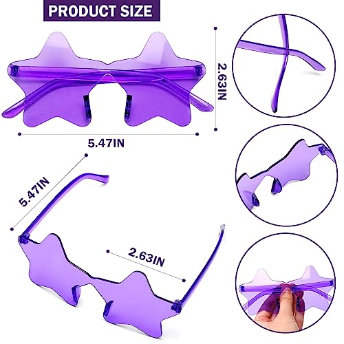12 Pairs Star Shape Sunglasses Rimless Cute Pentagram Sunglasses Colorful Transparent Candy Glasses Bachelorette Party Cool Sunglasses Favor, Unisex Party Glasses3