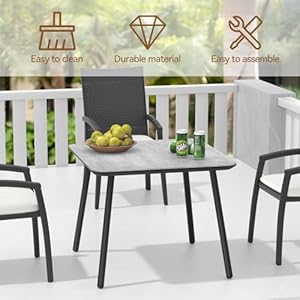 C-Hopetree Square Metal Outdoor Dining Table for Outside Patio, Marble Look Top C Hopetree Square Metal Outdoor Dining Table for Outside Patio Marble Look Top