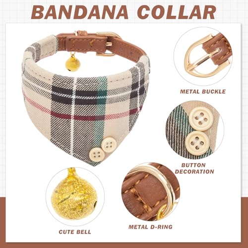 Image of EXPAWLORER Cute Dog Collar - 2 Pack Classic Plaid Puppy Bow Tie and Bandana Cat Collar with Bell, Adjustable for Small Medium Large Pets Holiday Ideal Gift, SM