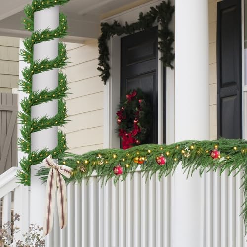 2PCS 9FT Christmas Norfolk Pine Garland, Real Touch Greenery Garland - image 7