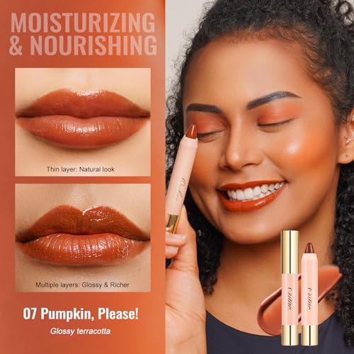 Oulac Orange Lipstick - Moisturizing Lipstick Tinted Lip Balm for Dry Lips Rust Red Lip Crayon & Blush - Lip Colour and Cheeks Makeup - Image 2
